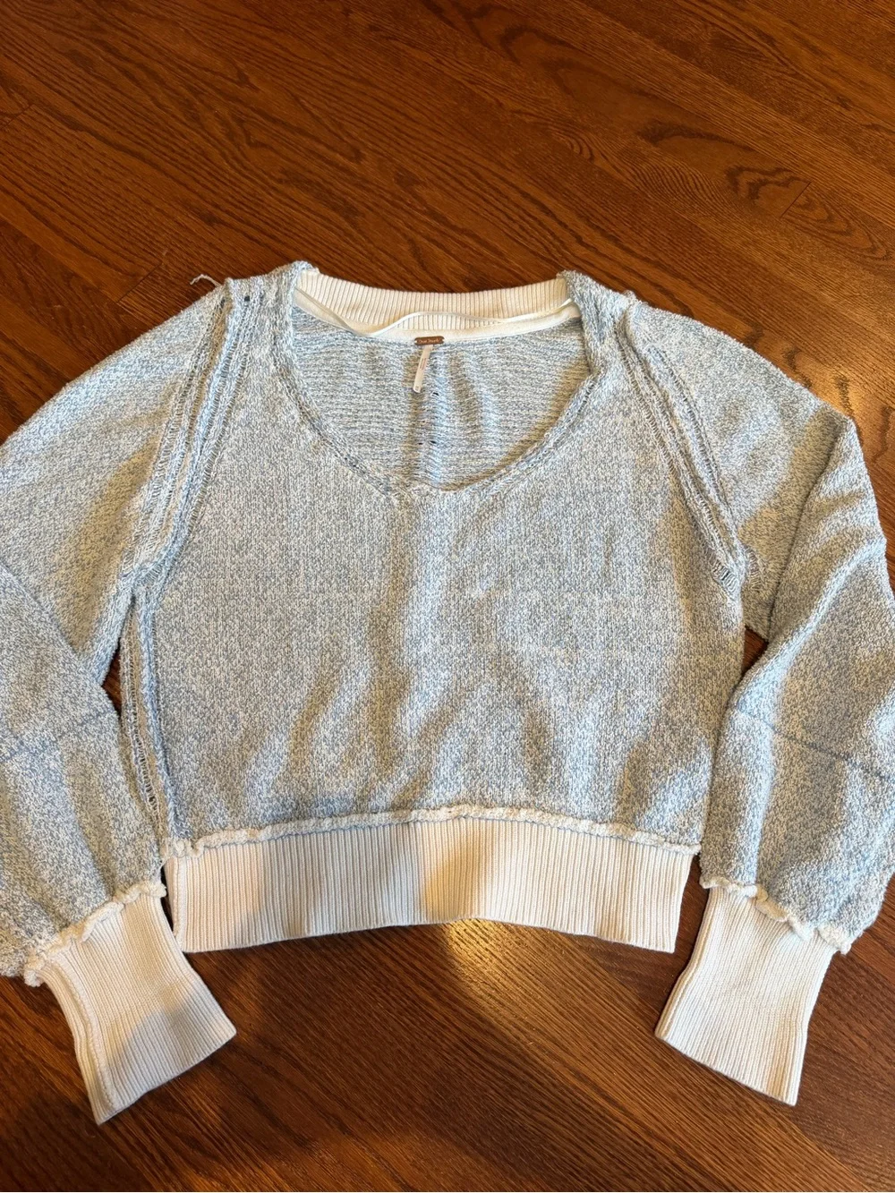 Free People Women's Riptide Neck Pullover Sweater Sky Blue Long Sleeve Size M